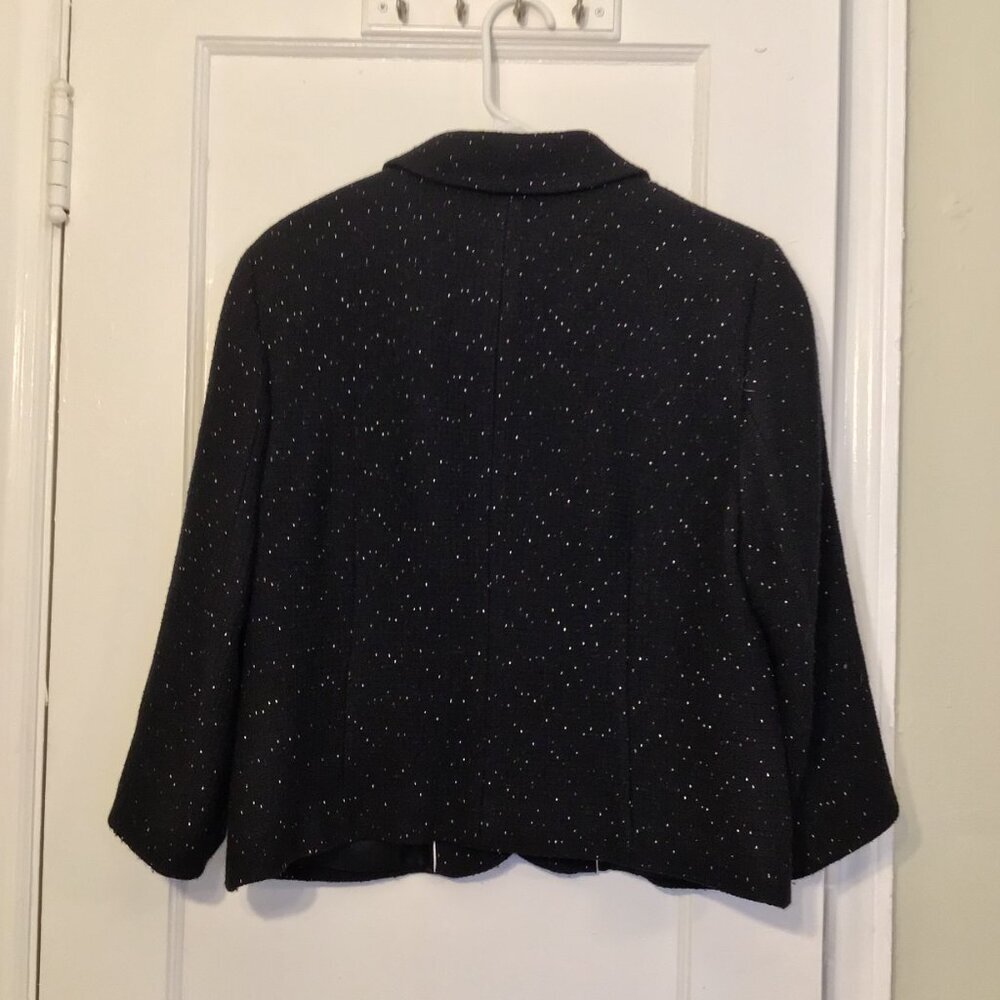 Ann Taylor Blazer Size 12 Black White Flecked 3/4 Sleeves Pockets Wool Blend - Picture 4 of 7